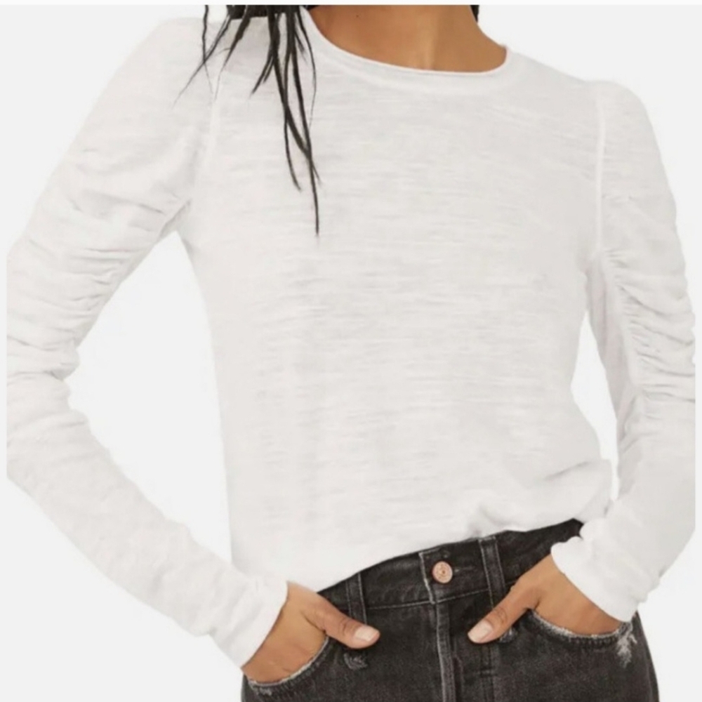 Free People Classic White Long Sleeve Top With Arm Detail Womens Size Large
